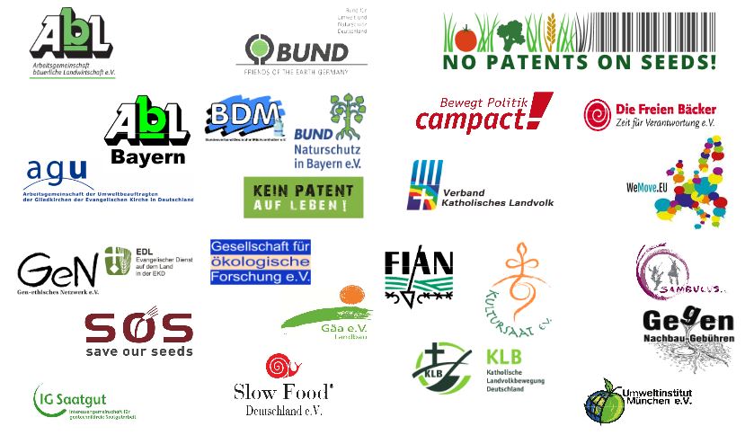 Zur Demo rufen u.a. auf: Arbeitsgemeinschaft bäuerliche Landwirtschaft, BUND, No Patents on Seeds, Slow Food, FIAN, campact, Kultursaat e.V., WeMove.eu, Verband katholisches Landvolk, Kein Patent auf Leben, Die freien Bäcker, Save our Seeds, IG Saatgut, Katholische Landvolkbewegung, Arbeitsgemeinschaft der Umweltbeauftrgaten der Gliedkirchen der evangelischen Kirche in Deutschland, Gäa e.V., Bundesverband deutscher Milchviehhalter, Umweltinstitut, Gesellschaft für ökologische Forschung.